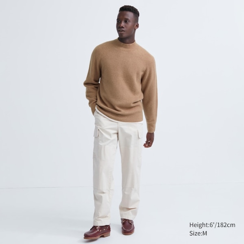 Uniqlo 3D Knit Souffle Yarn Mock Neck Gensere Herre Brune | 7582-NASQH