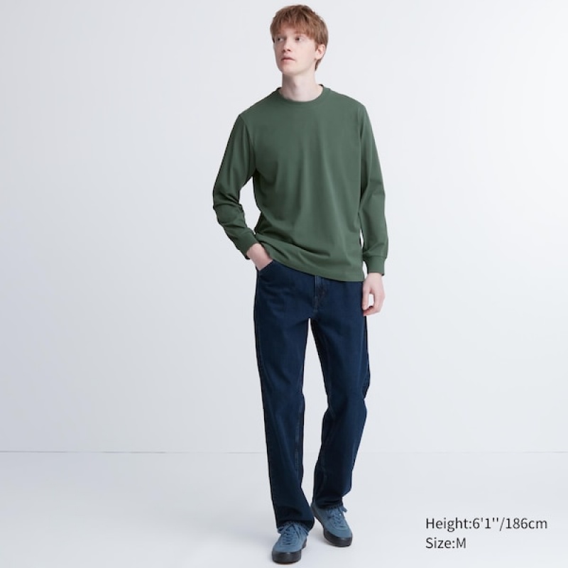 Uniqlo AIRism Bomull UV Protection Crew Neck Long-Sleeve T-skjorte Herre Grønn | 9750-HOBFV