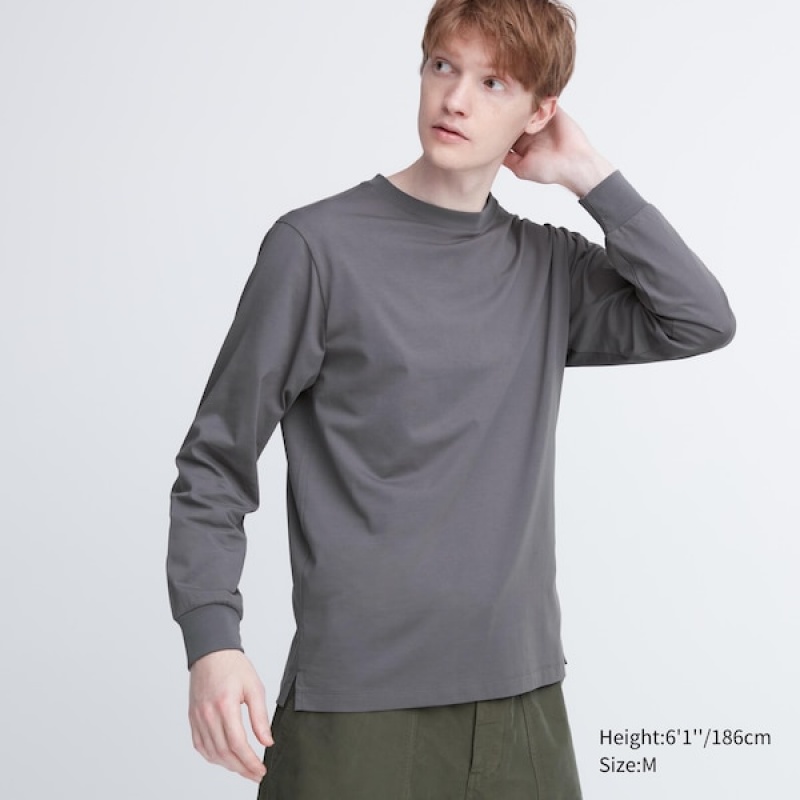 Uniqlo AIRism Bomull UV Protection Crew Neck Long-Sleeve T-skjorte Herre Grå | 5182-EHUOW