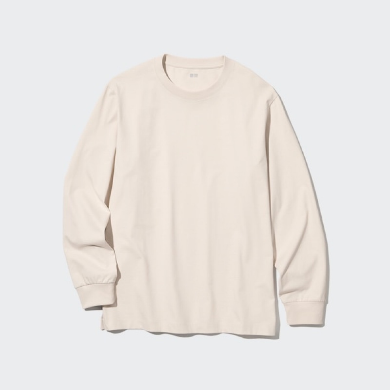 Uniqlo AIRism Bomull UV Protection Crew Neck Long-Sleeve T-skjorte Herre Hvite | 0576-ICQSU