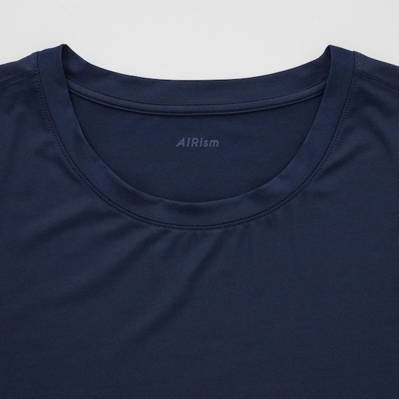 Uniqlo AIRism Crew Neck Kort-Sleeve T-skjorte Herre Blå | 1328-RDHCB