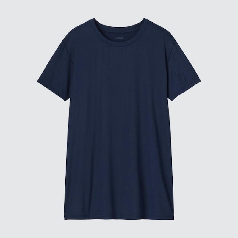 Uniqlo AIRism Crew Neck Kort-Sleeve T-skjorte Herre Blå | 1328-RDHCB