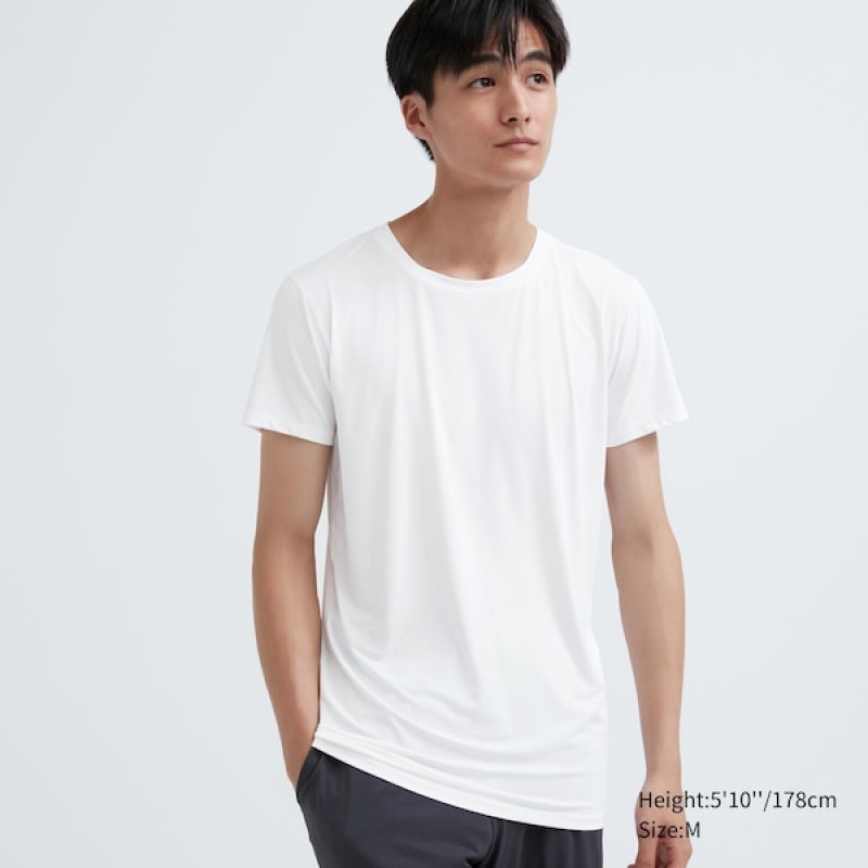 Uniqlo AIRism Crew Neck Kort-Sleeve T-skjorte Herre Hvite | 1849-TWOIJ