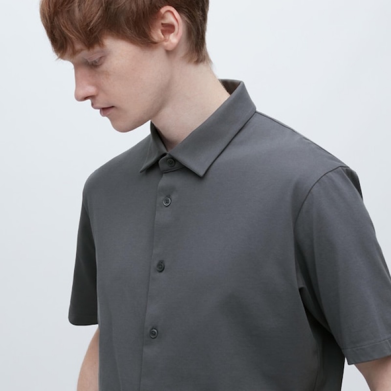 Uniqlo AIRism Full Open Kort-Sleeve Polo Skjorte Herre Grå | 4659-RSEHL