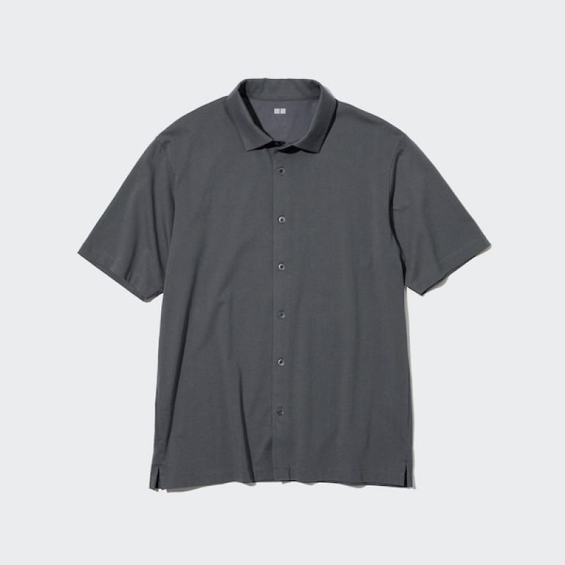 Uniqlo AIRism Full Open Kort-Sleeve Polo Skjorte Herre Grå | 4659-RSEHL