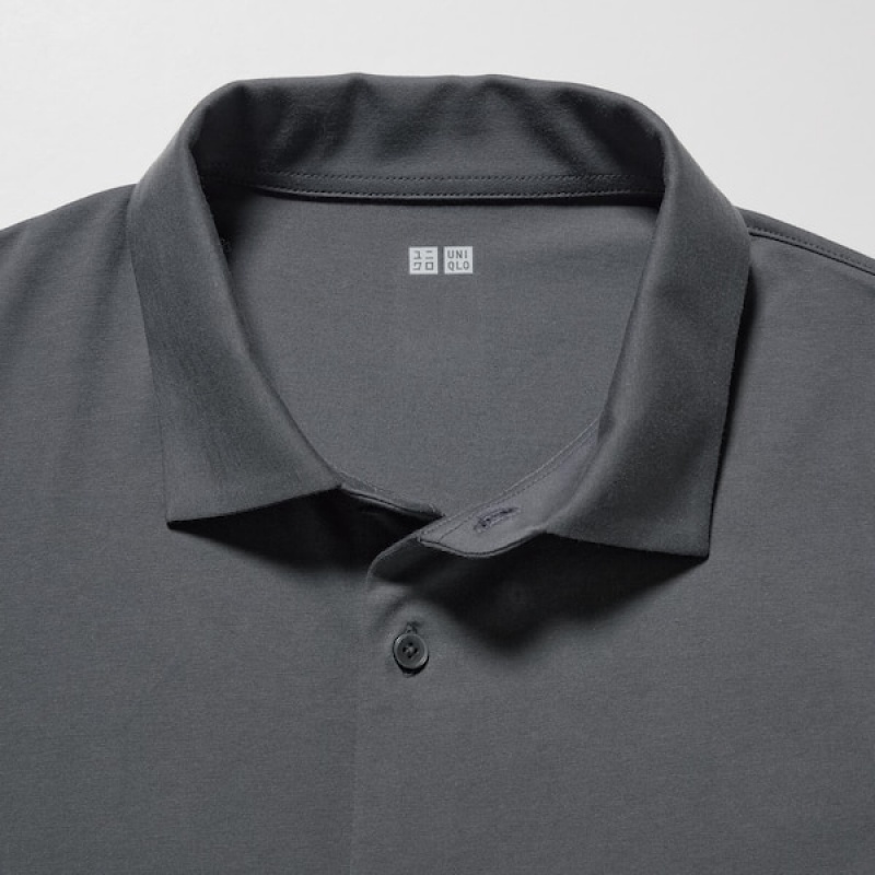 Uniqlo AIRism Full Open Kort-Sleeve Polo Skjorte Herre Grå | 4659-RSEHL