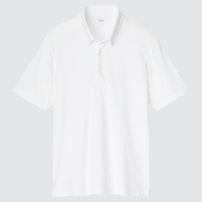 Uniqlo AIRism Pique Kort-Sleeve Polo Skjorte Herre Hvite | 6058-DCZLH