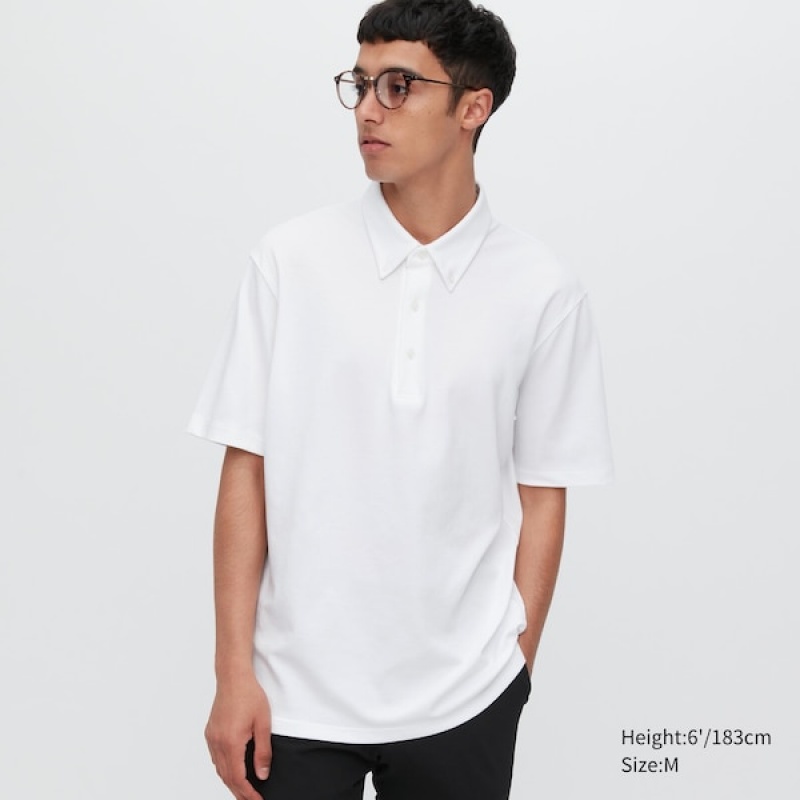 Uniqlo AIRism Pique Kort-Sleeve Polo Skjorte Herre Hvite | 6058-DCZLH