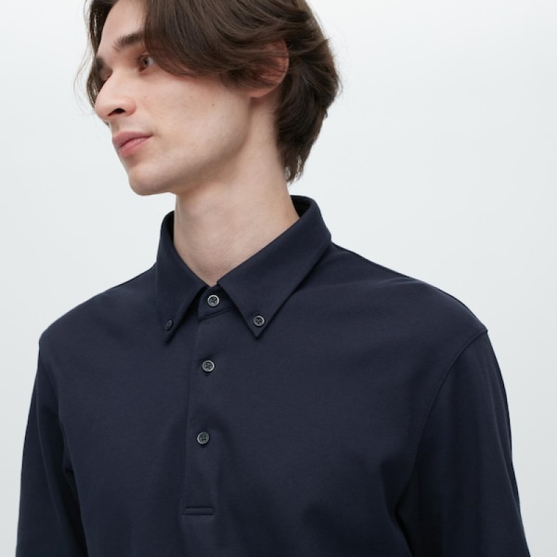 Uniqlo AIRism Pique Kort-Sleeve Polo Skjorte Herre Marineblå | 0142-ZICPE