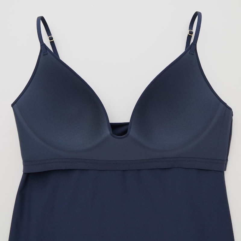 Uniqlo AIRism Plunging Camisole Bra Topper Dame Marineblå | 3256-UIXDG