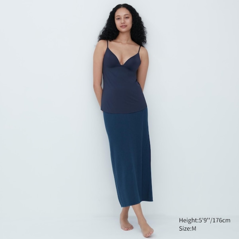 Uniqlo AIRism Plunging Camisole Bra Topper Dame Marineblå | 3256-UIXDG