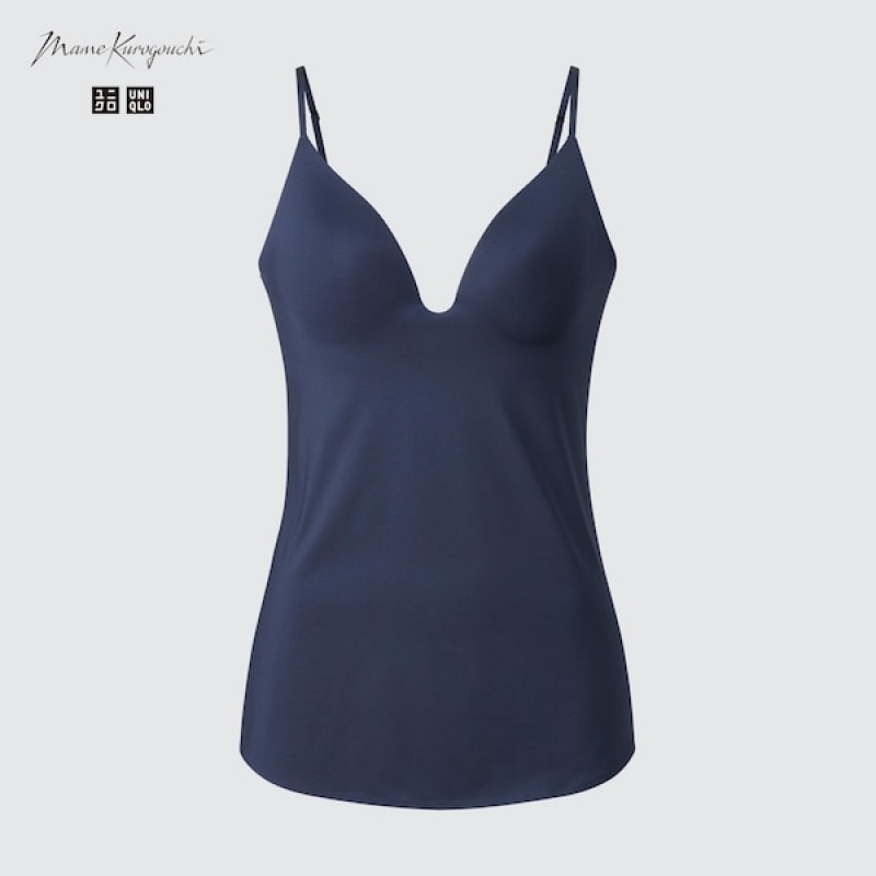 Uniqlo AIRism Plunging Camisole Bra Topper Dame Marineblå | 3256-UIXDG