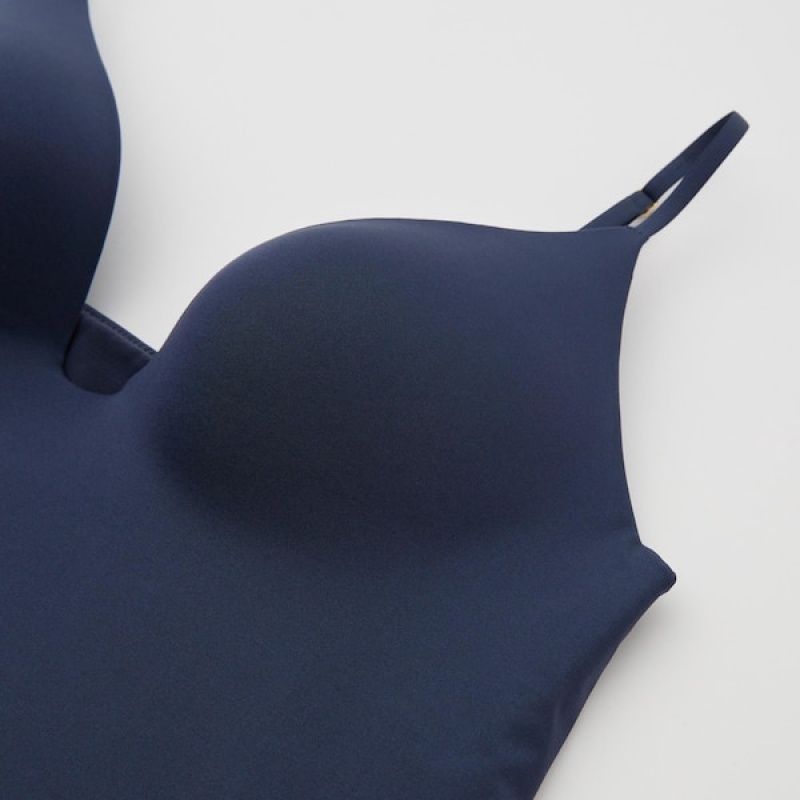 Uniqlo AIRism Plunging Camisole Bra Topper Dame Marineblå | 3256-UIXDG