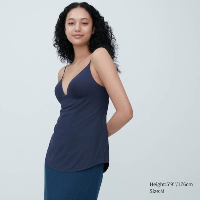 Uniqlo AIRism Plunging Camisole Bra Topper Dame Marineblå | 3256-UIXDG