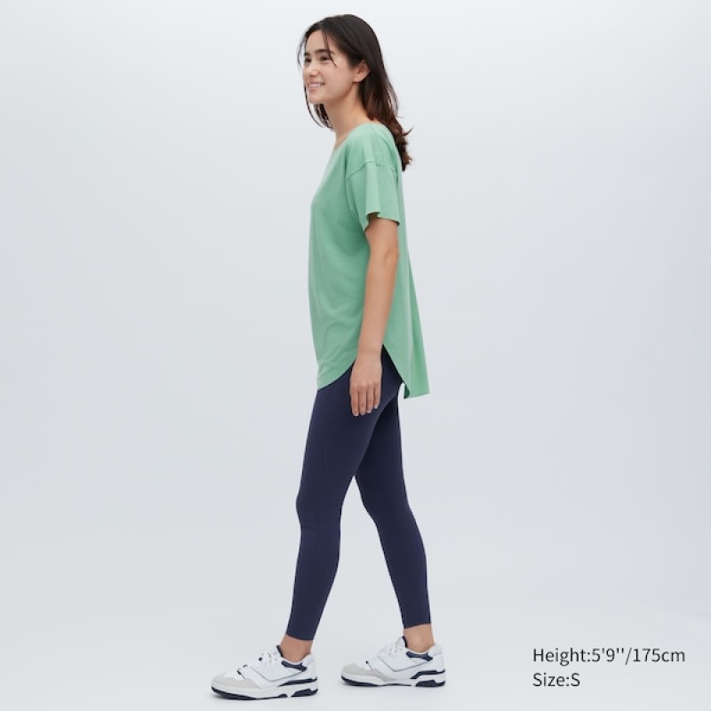 Uniqlo AIRism Seamless Båt Neck Kort-Sleeve Long T-skjorte Dame Grønn | 6874-DCFTA