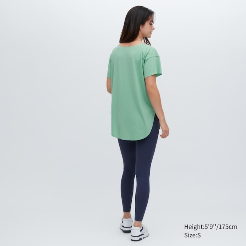 Uniqlo AIRism Seamless Båt Neck Kort-Sleeve Long T-skjorte Dame Grønn | 6874-DCFTA