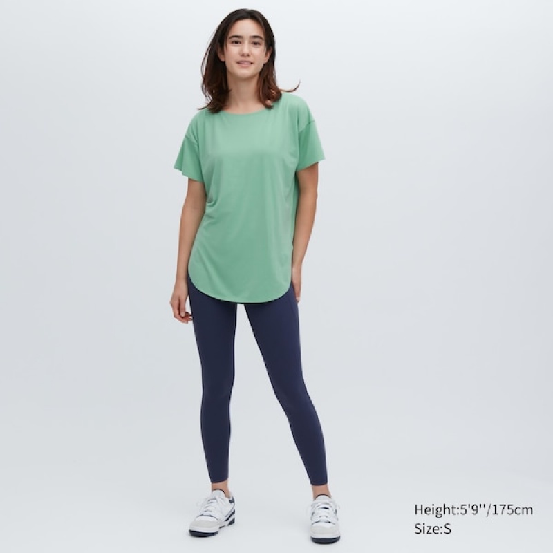 Uniqlo AIRism Seamless Båt Neck Kort-Sleeve Long T-skjorte Dame Grønn | 6874-DCFTA