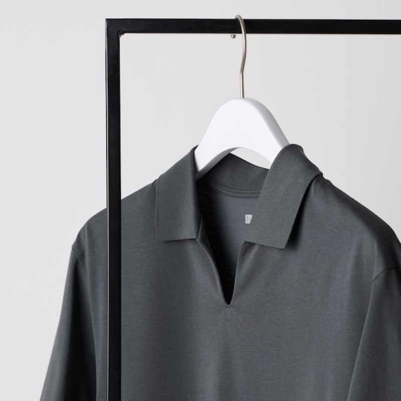 Uniqlo AIRism Skipper Collar Polo Skjorte Herre Grå | 2678-JEXRM