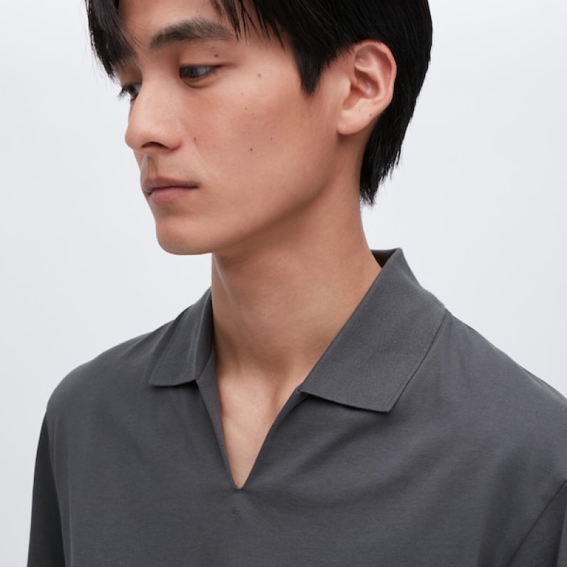 Uniqlo AIRism Skipper Collar Polo Skjorte Herre Grå | 2678-JEXRM