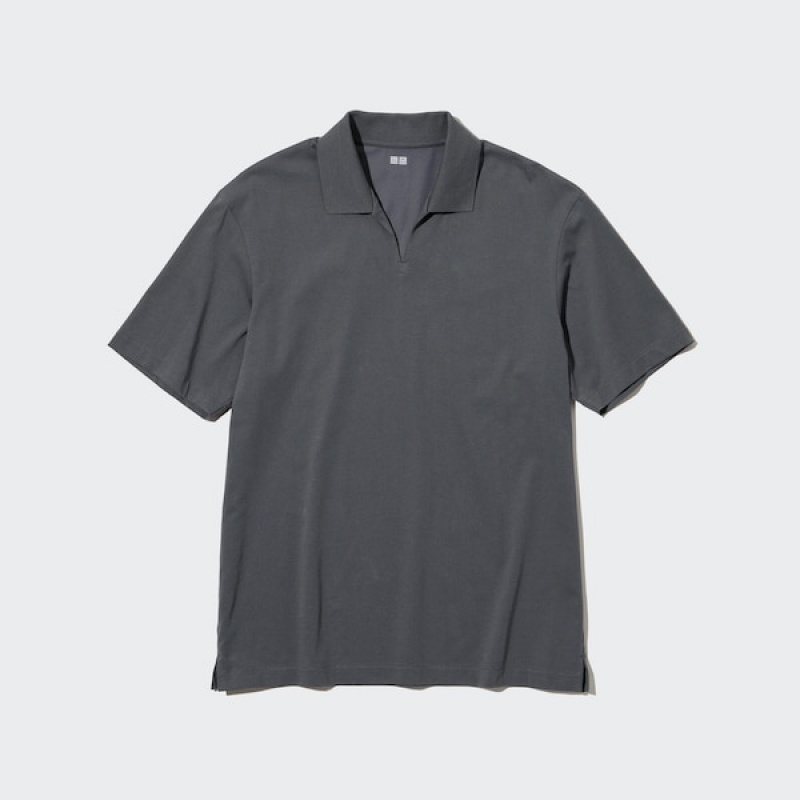 Uniqlo AIRism Skipper Collar Polo Skjorte Herre Grå | 2678-JEXRM