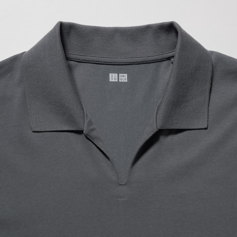 Uniqlo AIRism Skipper Collar Polo Skjorte Herre Grå | 2678-JEXRM