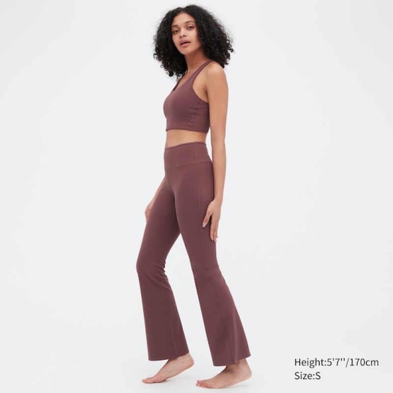 Uniqlo AIRism Soft Flare Leggings Dame Burgunder | 3514-NMZOB