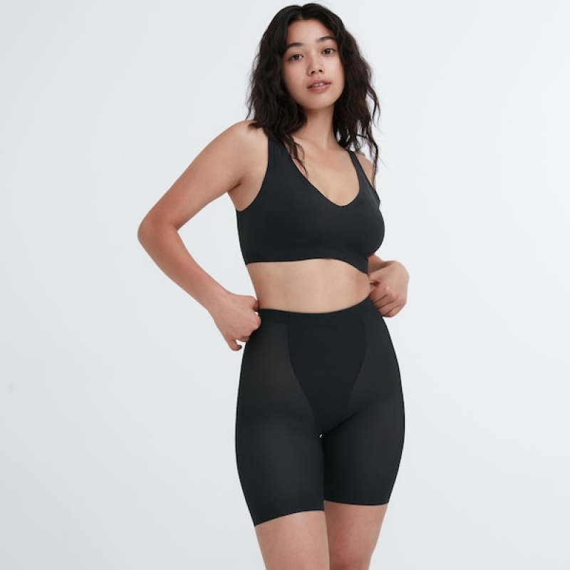 Uniqlo AIRism Support Body Shaper Unlined Half Shorts Dame Svarte | 1425-AHKVC