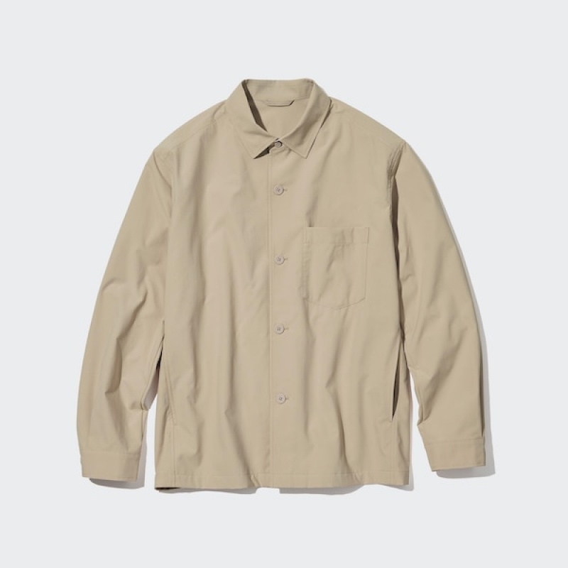 Uniqlo AirSense Shirt jackets Herre Beige | ZJUQPH-945