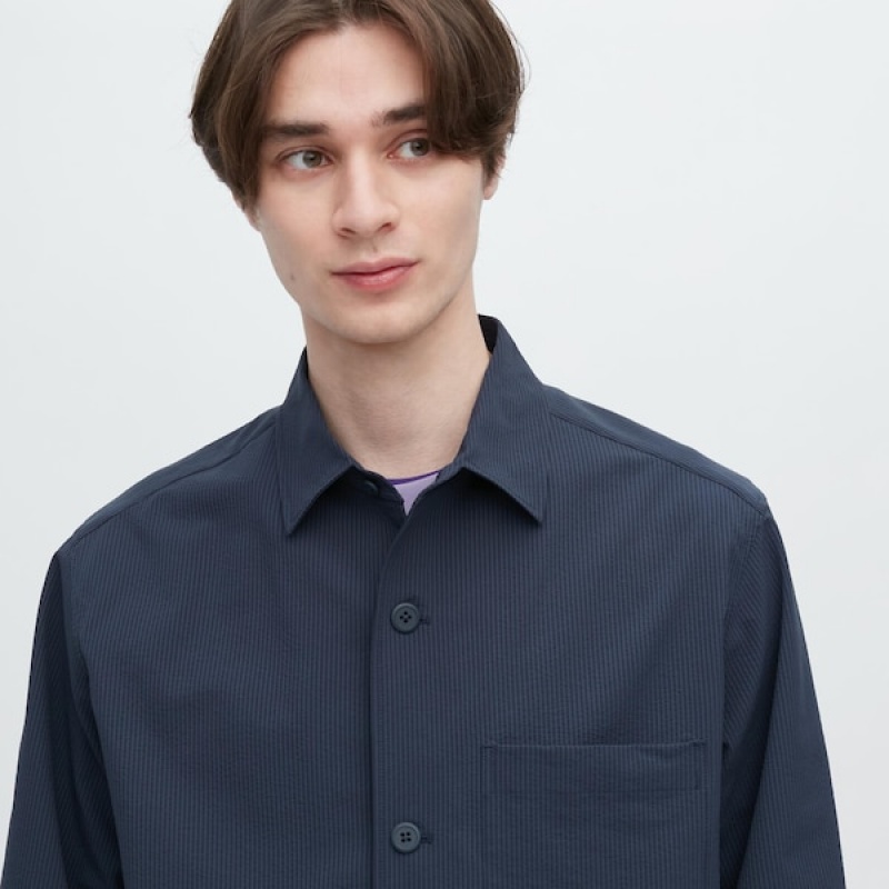 Uniqlo AirSense Shirt jackets Herre Blå | MZJHAC-514