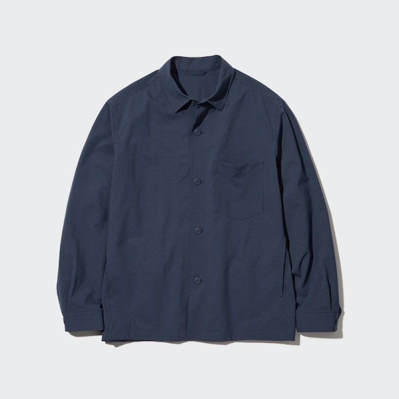 Uniqlo AirSense Shirt jackets Herre Blå | MZJHAC-514