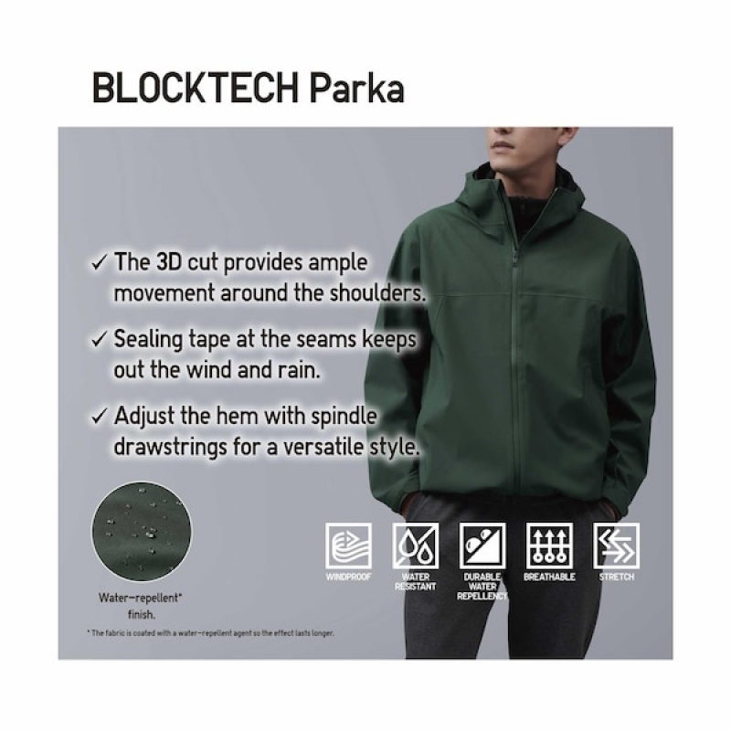 Uniqlo BLOCKTECH Parka Herre Grønn | RQKTEX-283