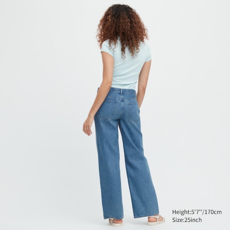 Uniqlo Baggy Jeans Dame Blå | 0159-PSLFH