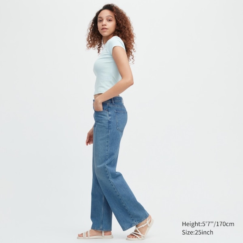 Uniqlo Baggy Jeans Dame Blå | 0159-PSLFH