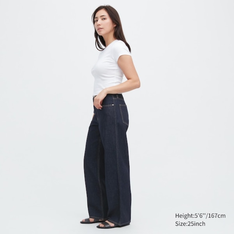 Uniqlo Baggy Jeans Dame Marineblå | 1875-PJGLV