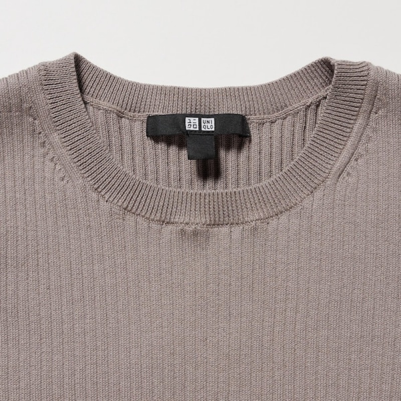 Uniqlo Bomull Blend Knit Ermeløse Kjole Dame Beige | 1846-ZDGUH