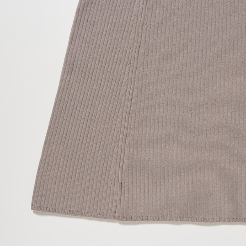 Uniqlo Bomull Blend Knit Ermeløse Kjole Dame Beige | 1846-ZDGUH