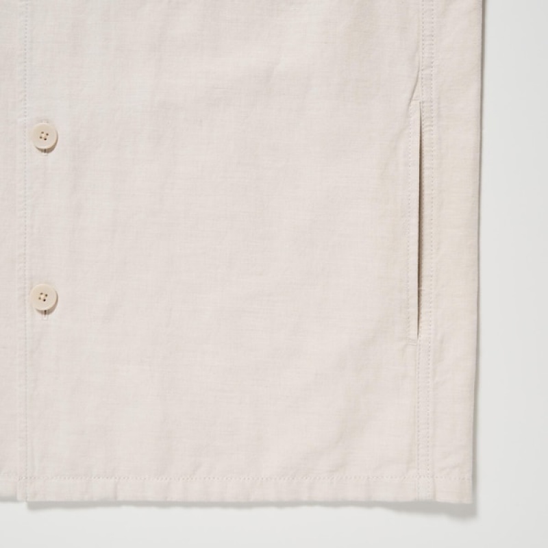 Uniqlo Bomull Linen Over Shirt jackets Herre Hvite | DMCFHX-930