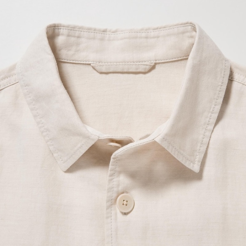 Uniqlo Bomull Linen Over Shirt jackets Herre Hvite | DMCFHX-930