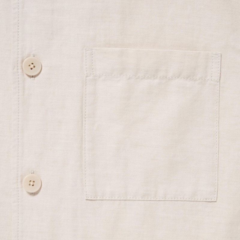 Uniqlo Bomull Linen Over Shirt jackets Herre Hvite | DMCFHX-930