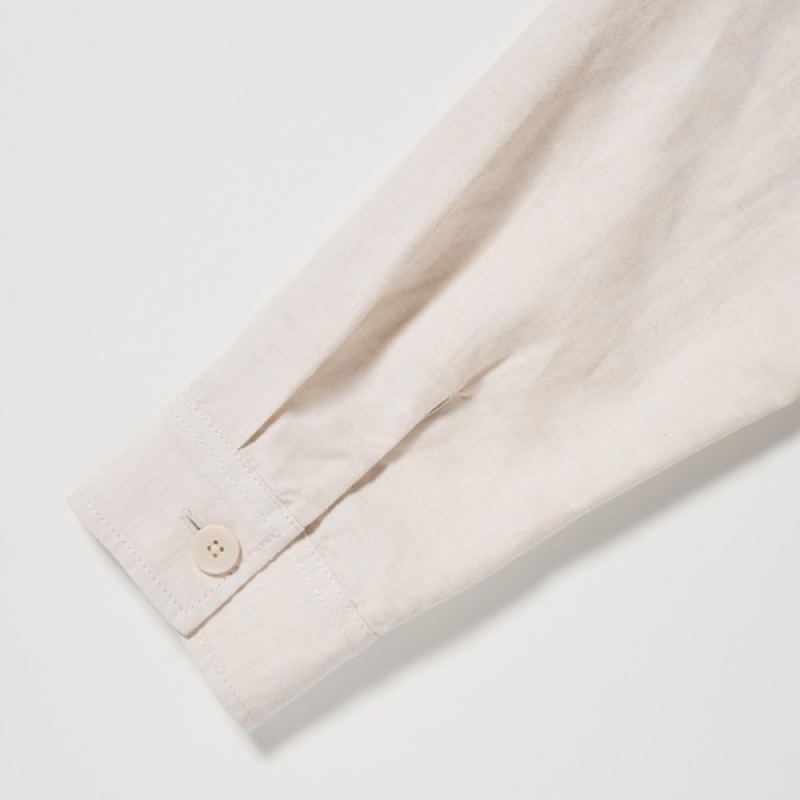 Uniqlo Bomull Linen Over Shirt jackets Herre Hvite | DMCFHX-930