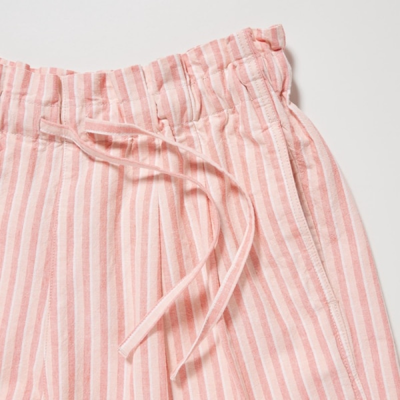 Uniqlo Bomull Linen Stripete Shorts Dame Rosa | 3247-SAQJN