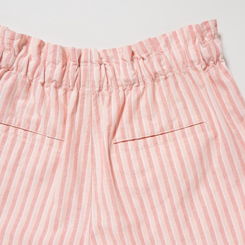 Uniqlo Bomull Linen Stripete Shorts Dame Rosa | 3247-SAQJN