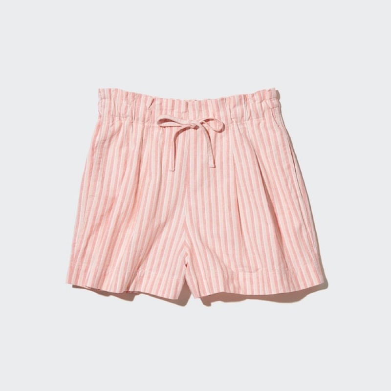 Uniqlo Bomull Linen Stripete Shorts Dame Rosa | 3247-SAQJN