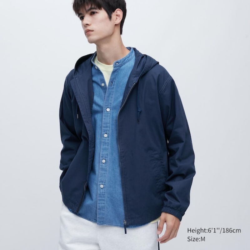 Uniqlo Bomull Parka Herre Marineblå | EAKUNT-763