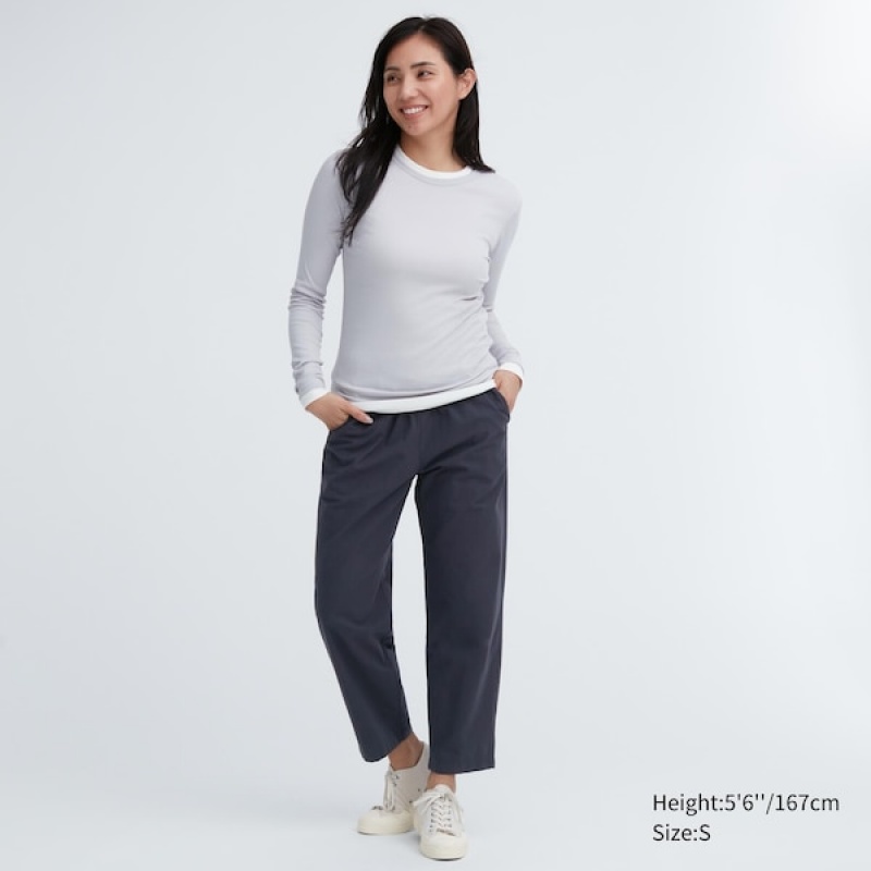 Uniqlo Bomull Relaxed Ankle Bukse Dame Mørke Grå | 6980-UWBMC