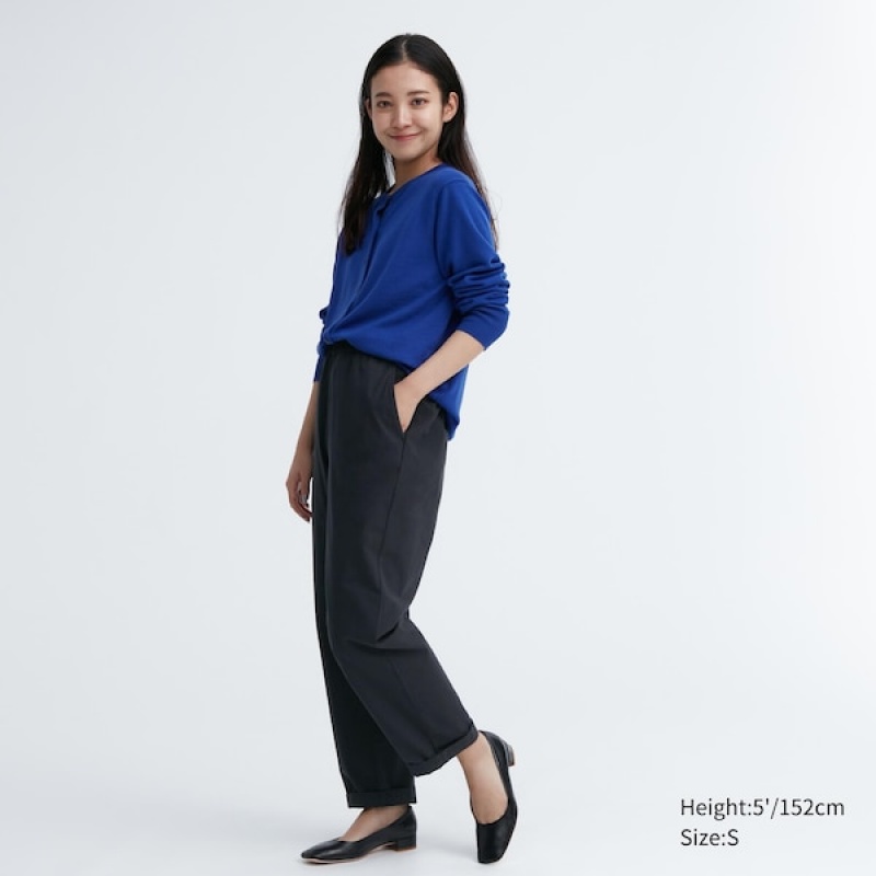 Uniqlo Bomull Relaxed Ankle Bukse Dame Svarte | 0365-FNABM