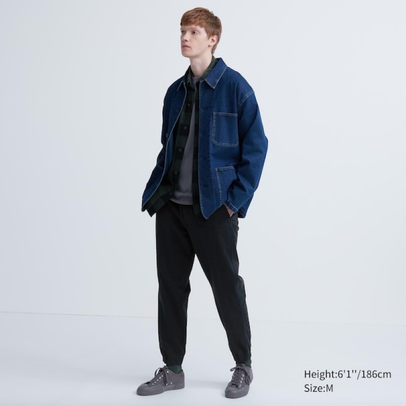 Uniqlo Bomull Relaxed Joggebukser Herre Svarte | 0827-BJLUC