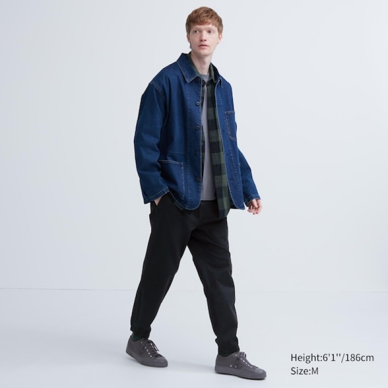 Uniqlo Bomull Relaxed Joggebukser Herre Svarte | 0827-BJLUC