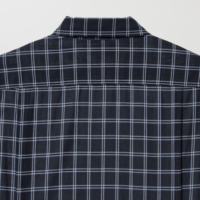 Uniqlo Bomull Sheer Checked Long-Sleeve Skjorte Dame Svarte | 0736-DTFAI