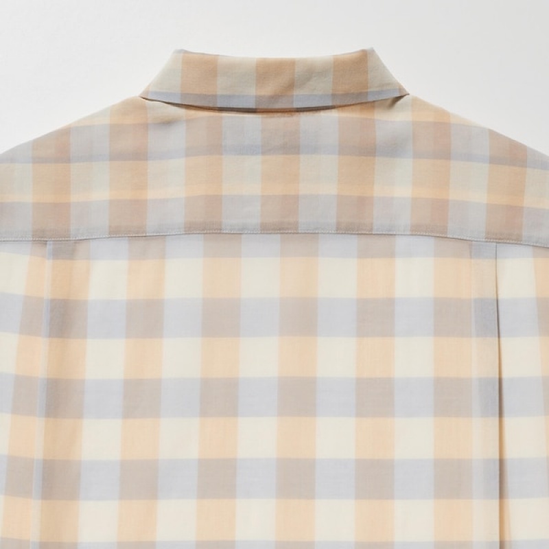 Uniqlo Bomull Sheer Checked Long-Sleeve Skjorte Dame Beige | 9457-IYKCG